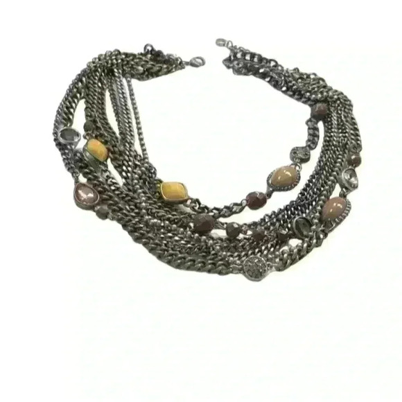 Ann Taylor Loft Multi-Strand Chains Necklace Rhinestones & Faux Gems 20”. - Picture 1 of 7
